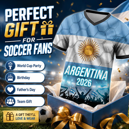 Custom Argentina Soccer Jersey 2026 World Cup, Personalized Name Number Shirt for Men Women Kids, Argentina Fan Apparel Gift | AR44