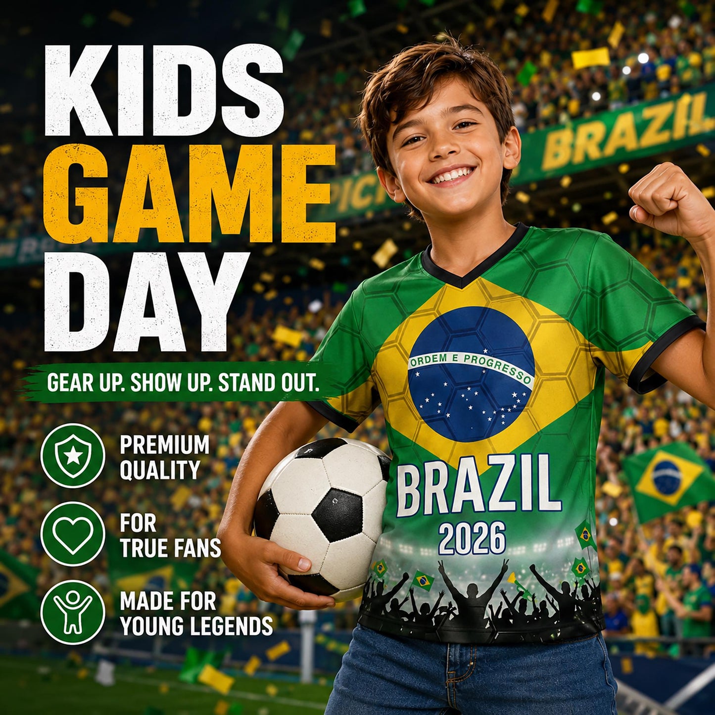 Custom Brazil Soccer Jersey 2026 World Cup, Personalized Name Number Shirt for Men Women Kids, Brazil Fan Apparel Gift | BX91