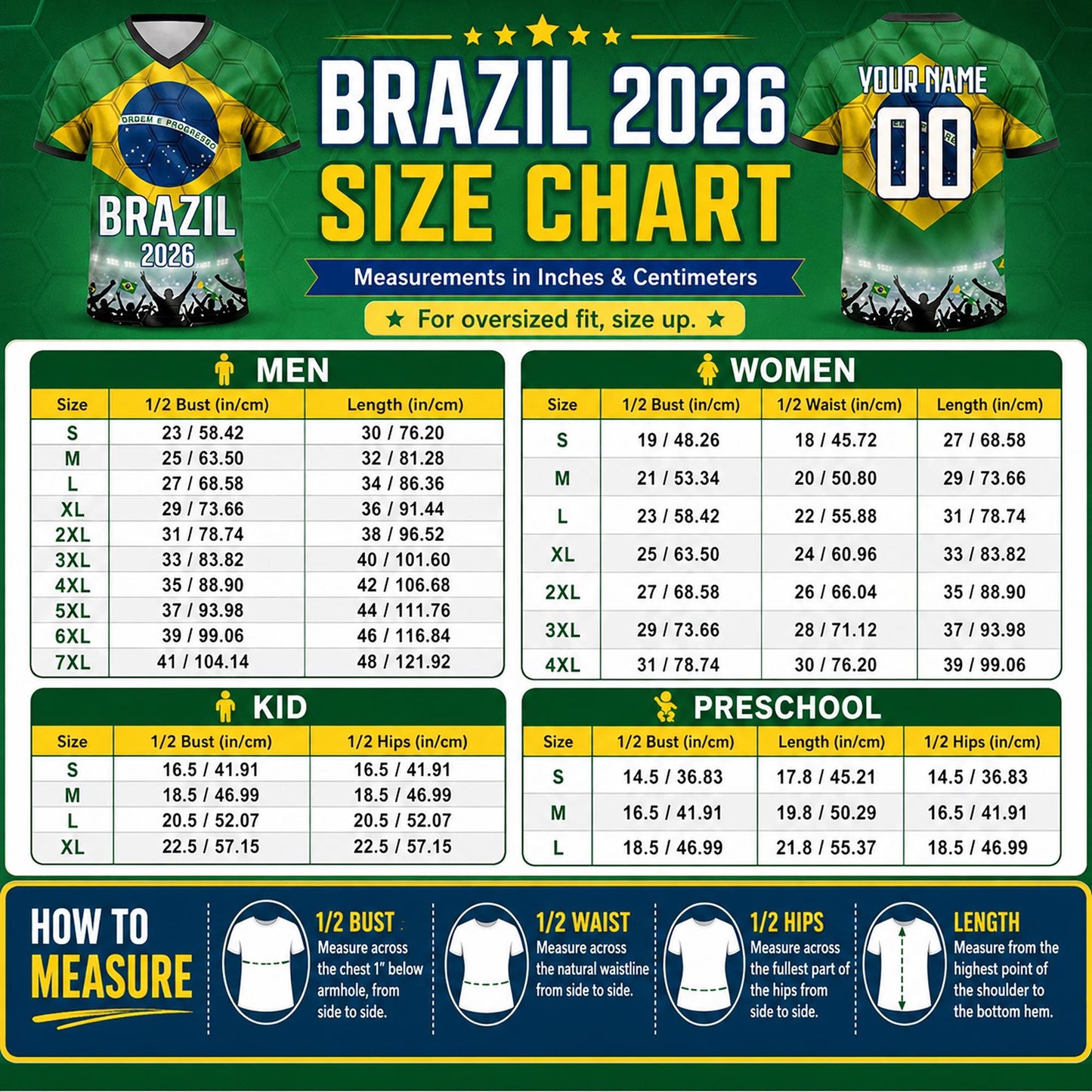 Custom Brazil Soccer Jersey 2026 World Cup, Personalized Name Number Shirt for Men Women Kids, Brazil Fan Apparel Gift | BX91
