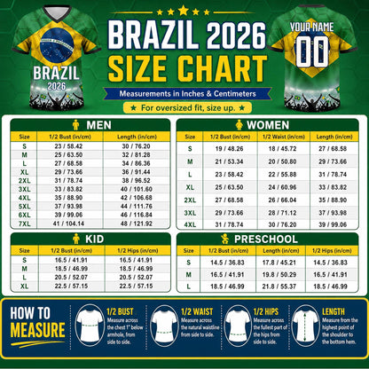 Custom Brazil Soccer Jersey 2026 World Cup, Personalized Name Number Shirt for Men Women Kids, Brazil Fan Apparel Gift | BX91