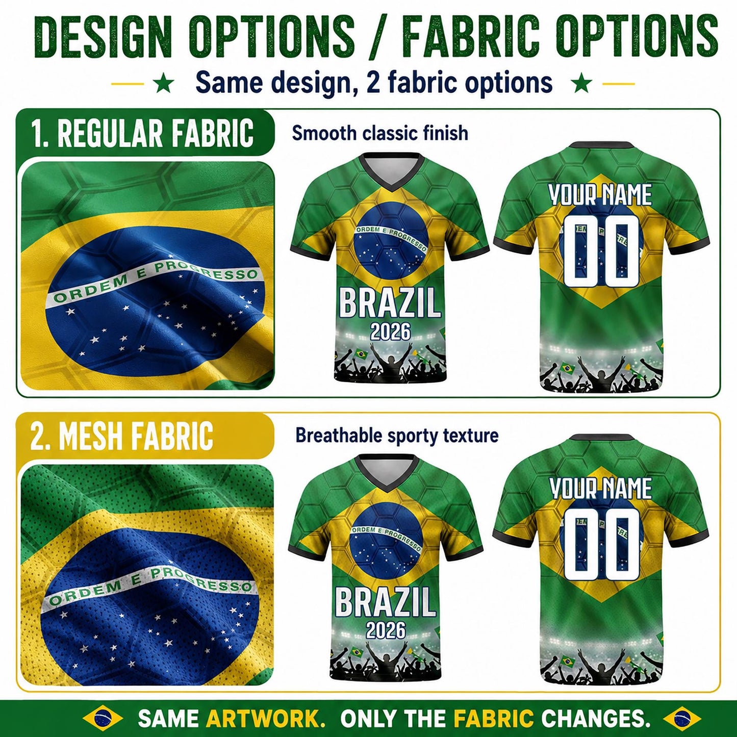 Custom Brazil Soccer Jersey 2026 World Cup, Personalized Name Number Shirt for Men Women Kids, Brazil Fan Apparel Gift | BX91