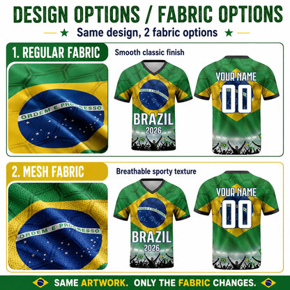Custom Brazil Soccer Jersey 2026 World Cup, Personalized Name Number Shirt for Men Women Kids, Brazil Fan Apparel Gift | BX91