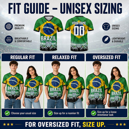Custom Brazil Soccer Jersey 2026 World Cup, Personalized Name Number Shirt for Men Women Kids, Brazil Fan Apparel Gift | BX91