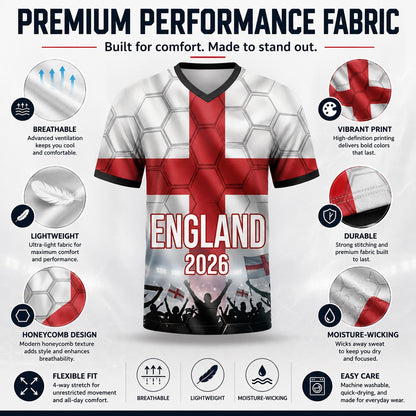 Custom England Soccer Jersey 2026 World Cup, Personalized Name Number Shirt for Men Women Kids, England Fan Apparel Gift | DE53