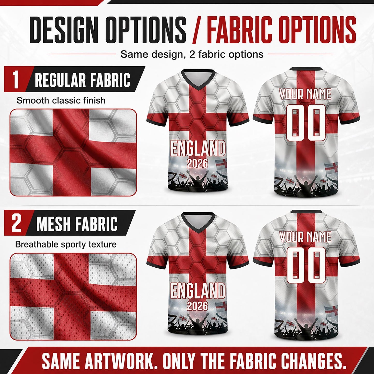 Custom England Soccer Jersey 2026 World Cup, Personalized Name Number Shirt for Men Women Kids, England Fan Apparel Gift | DE53