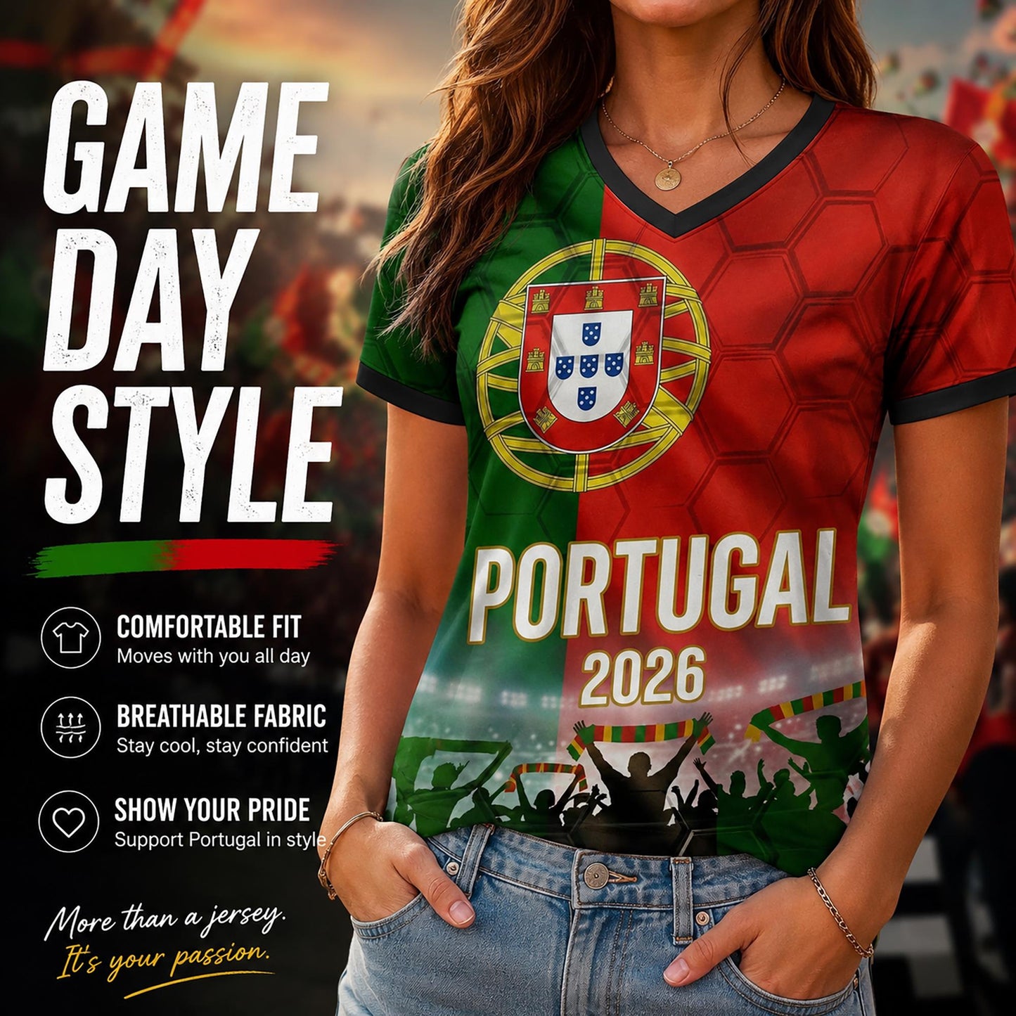 Custom Portugal Soccer Jersey 2026 World Cup, Personalized Name Number Shirt for Men Women Kids, Portugal Fan Apparel Gift | SS48