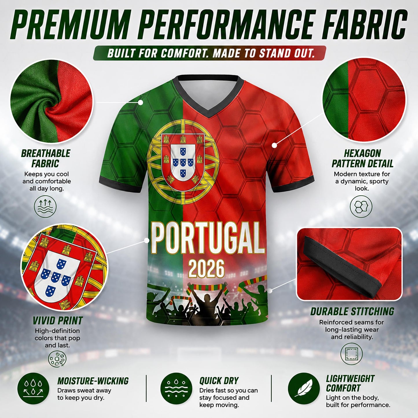 Custom Portugal Soccer Jersey 2026 World Cup, Personalized Name Number Shirt for Men Women Kids, Portugal Fan Apparel Gift | SS48