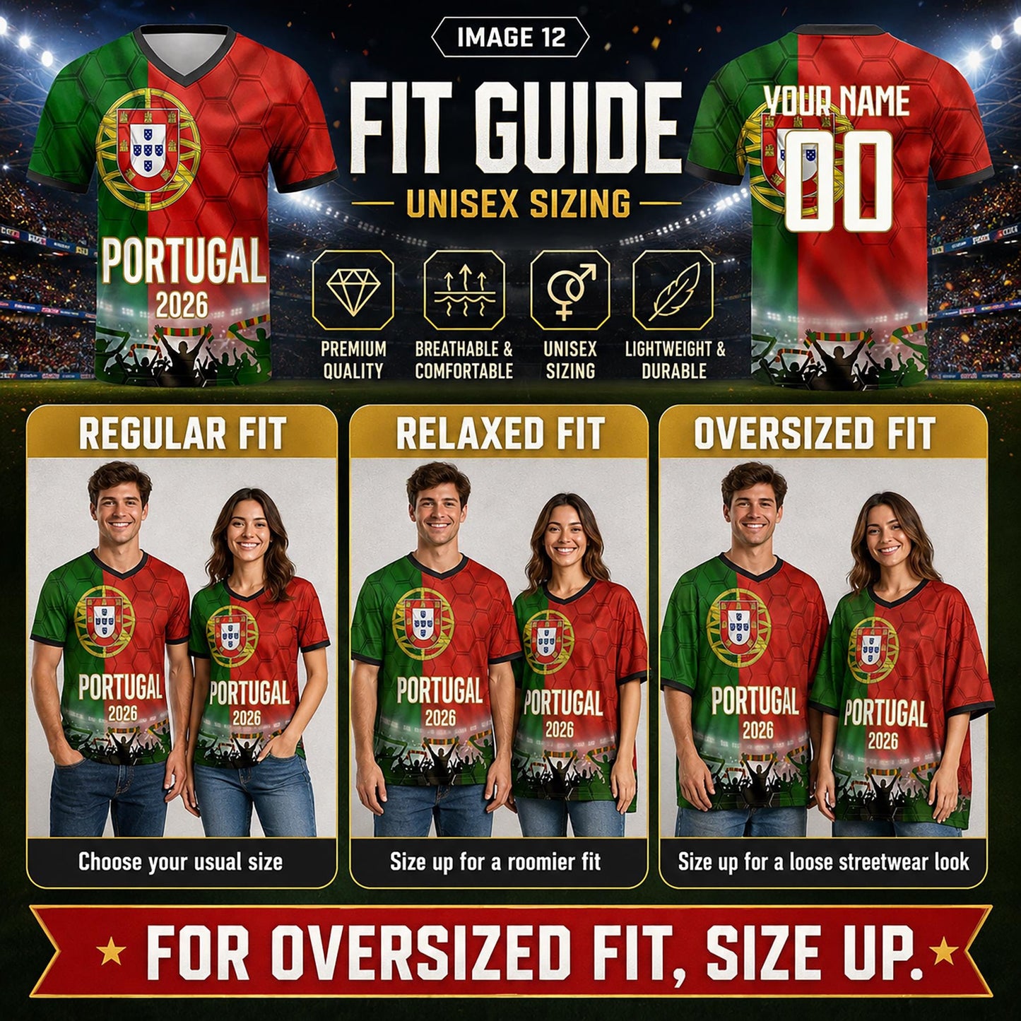 Custom Portugal Soccer Jersey 2026 World Cup, Personalized Name Number Shirt for Men Women Kids, Portugal Fan Apparel Gift | SS48