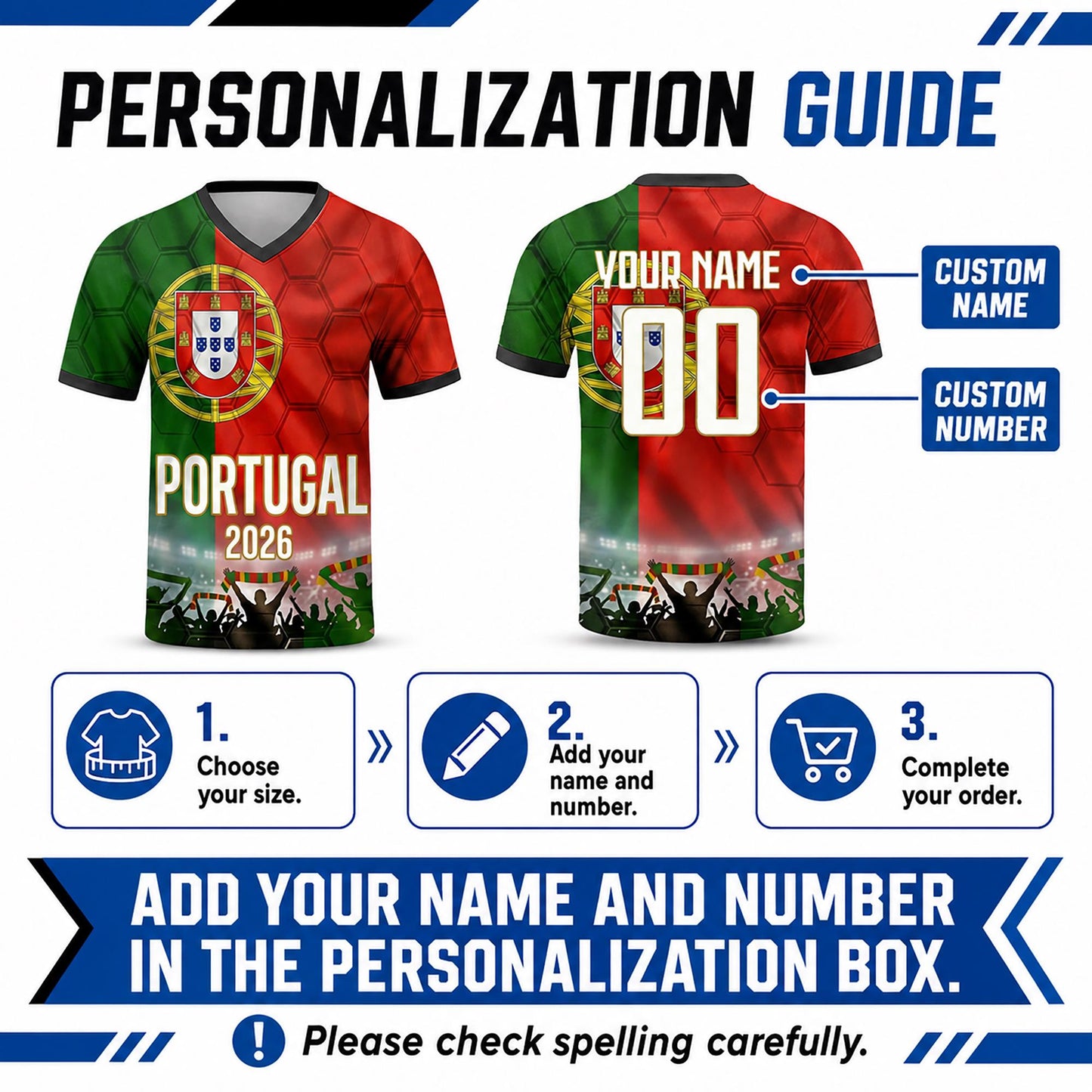 Custom Portugal Soccer Jersey 2026 World Cup, Personalized Name Number Shirt for Men Women Kids, Portugal Fan Apparel Gift | SS48