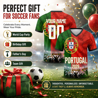 Custom Portugal Soccer Jersey 2026 World Cup, Personalized Name Number Shirt for Men Women Kids, Portugal Fan Apparel Gift | SS48