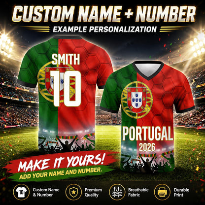 Custom Portugal Soccer Jersey 2026 World Cup, Personalized Name Number Shirt for Men Women Kids, Portugal Fan Apparel Gift | SS48