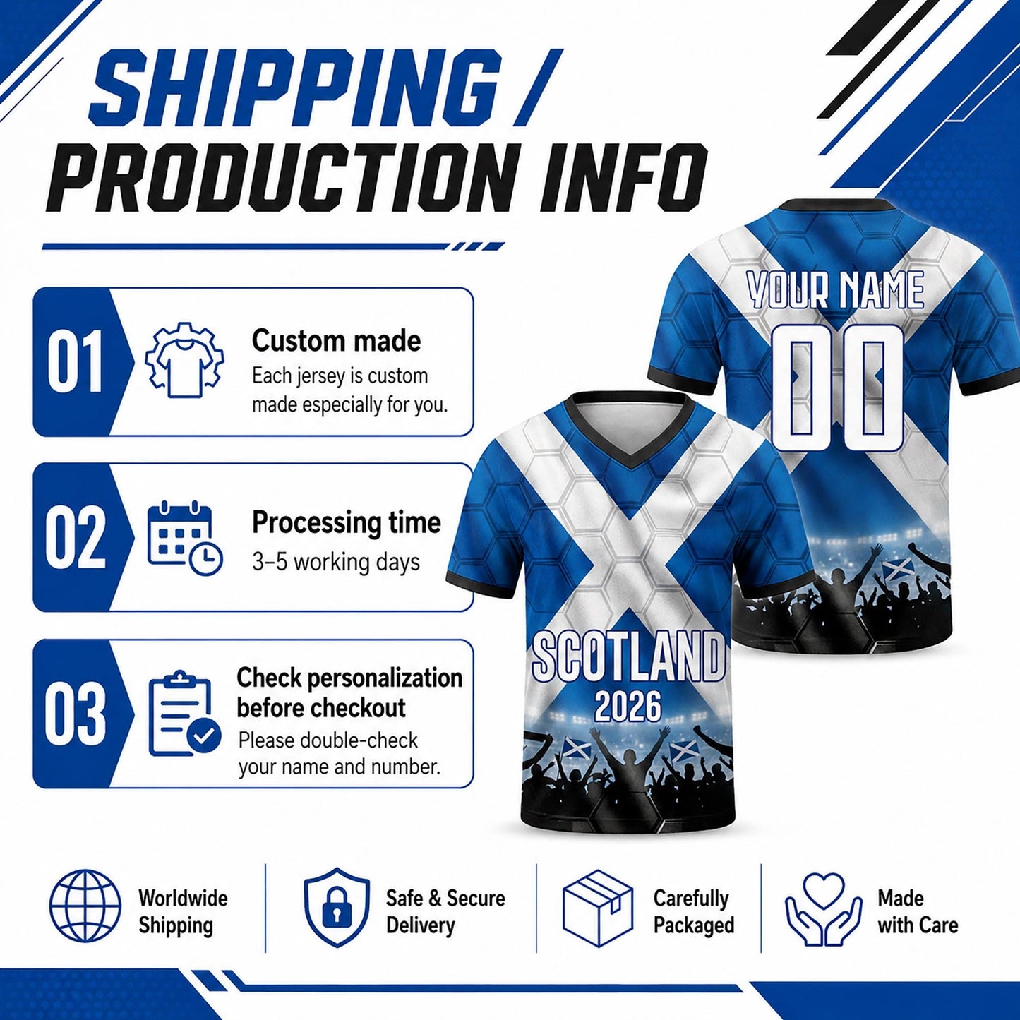 Custom Scotland Soccer Jersey 2026 World Cup, Personalized Name Number Shirt for Men Women Kids, Scotland Fan Apparel Gift | NP24