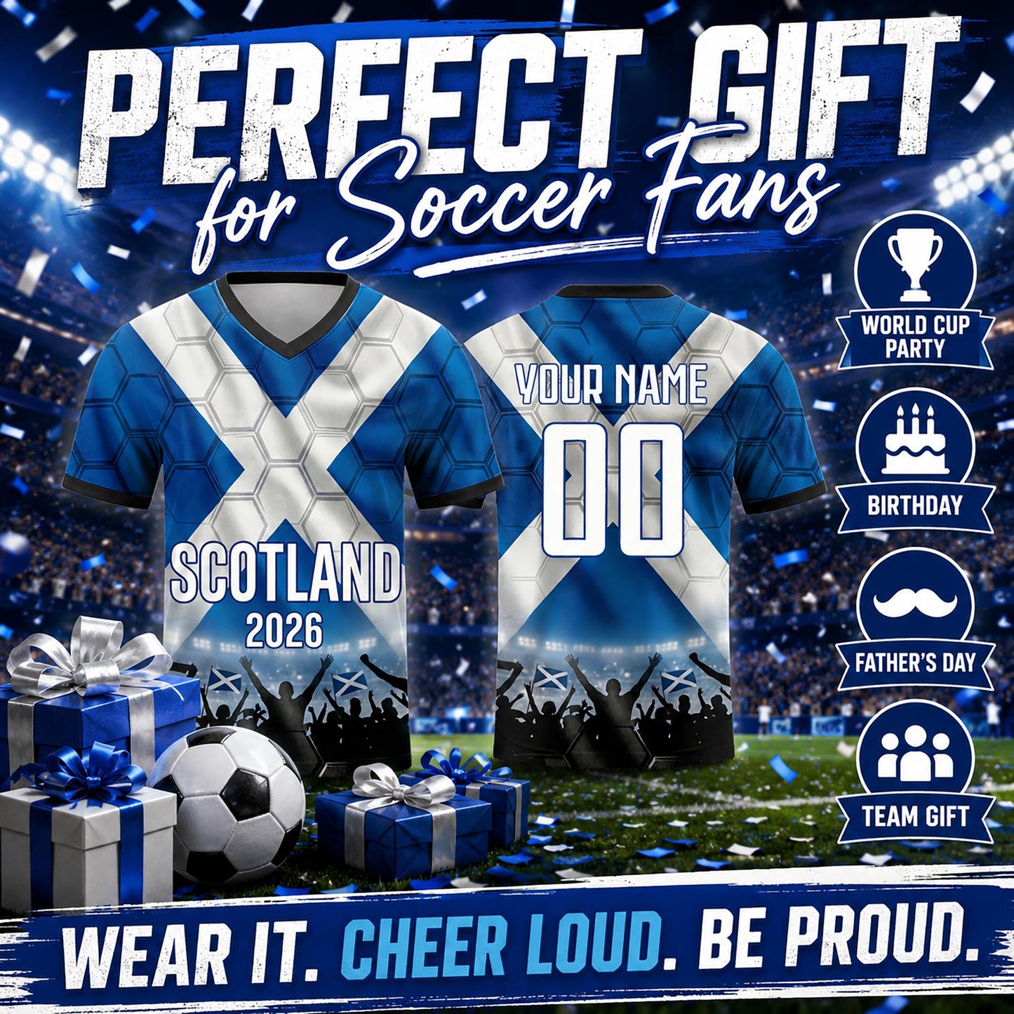 Custom Scotland Soccer Jersey 2026 World Cup, Personalized Name Number Shirt for Men Women Kids, Scotland Fan Apparel Gift | NP24
