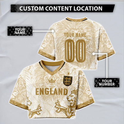 Custom England Soccer Crop Top Jersey, Personalized Name Number Shirt, Football Fan Crop Tee, Bachelorette Party & Festival Outfit | OX84