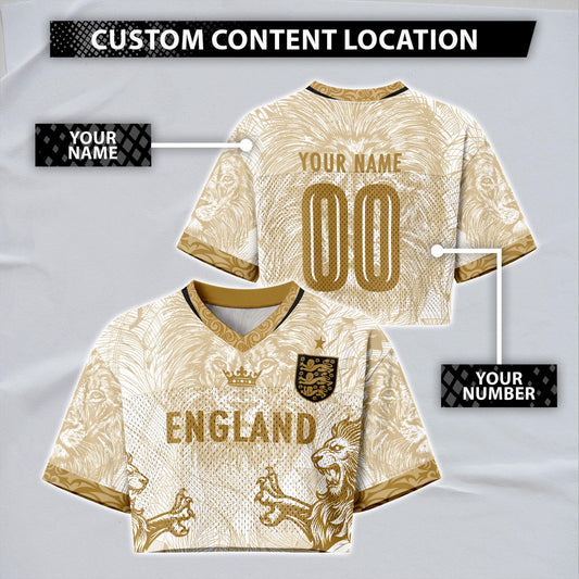 Custom England Soccer Crop Top Jersey, Personalized Name Number Shirt, Football Fan Crop Tee, Bachelorette Party & Festival Outfit | OX84