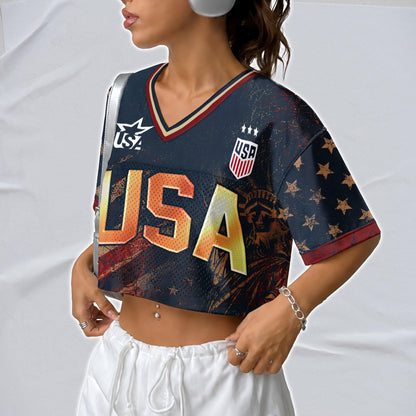Custom USA Soccer Crop Top Jersey, Personalized Name Number Shirt, Football Fan Crop Tee, Bachelorette Party & Festival Outfit | QI51
