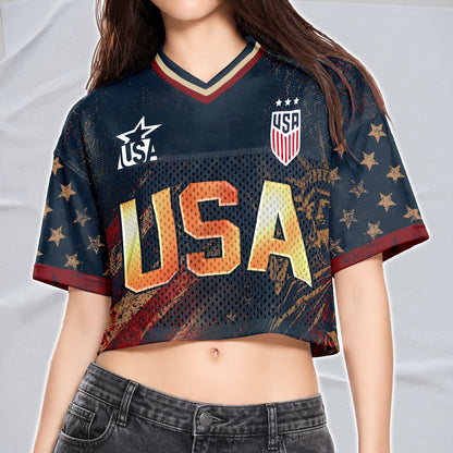 Custom USA Soccer Crop Top Jersey, Personalized Name Number Shirt, Football Fan Crop Tee, Bachelorette Party & Festival Outfit | QI51
