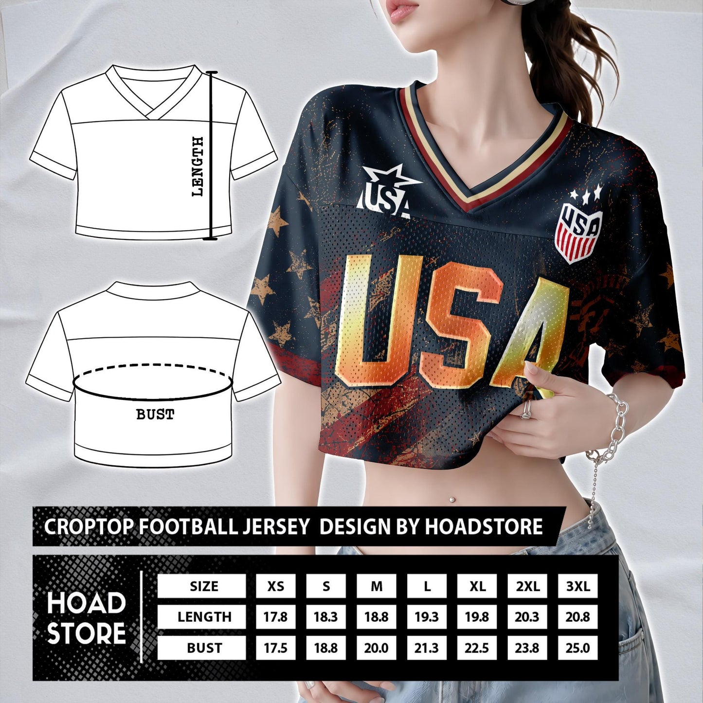 Custom USA Soccer Crop Top Jersey, Personalized Name Number Shirt, Football Fan Crop Tee, Bachelorette Party & Festival Outfit | QI51