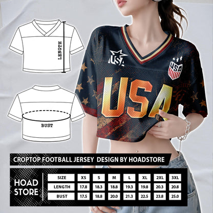 Custom USA Soccer Crop Top Jersey, Personalized Name Number Shirt, Football Fan Crop Tee, Bachelorette Party & Festival Outfit | QI51