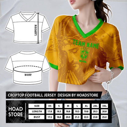 Custom Brazil Soccer Crop Top Jersey, Personalized Name Number Shirt, Football Fan Crop Tee, Bachelorette Party & Festival Outfit | MW83