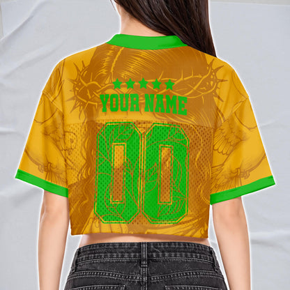 Custom Brazil Soccer Crop Top Jersey, Personalized Name Number Shirt, Football Fan Crop Tee, Bachelorette Party & Festival Outfit | MW83