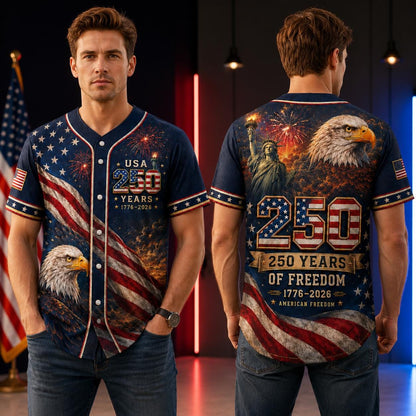 USA 250th Anniversary Baseball Jersey, 1776 2026 Patriotic Eagle Flag Shirt, 4th of July Jersey, America Freedom Gift for Men, Family | QK27