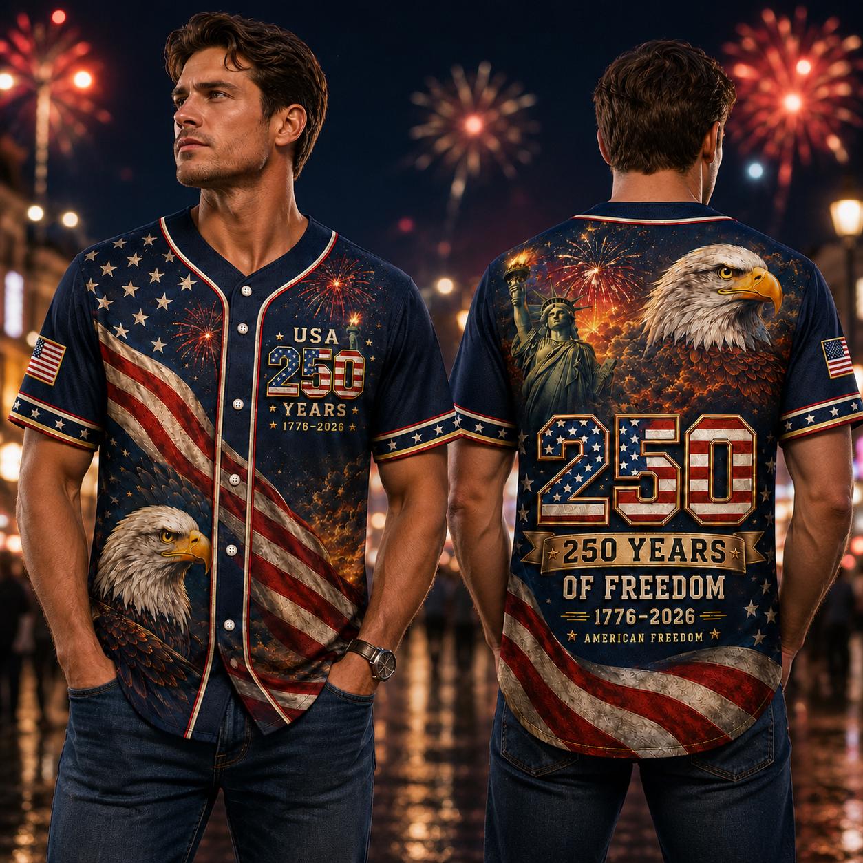 USA 250th Anniversary Baseball Jersey, 1776 2026 Patriotic Eagle Flag Shirt, 4th of July Jersey, America Freedom Gift for Men, Family | QK27
