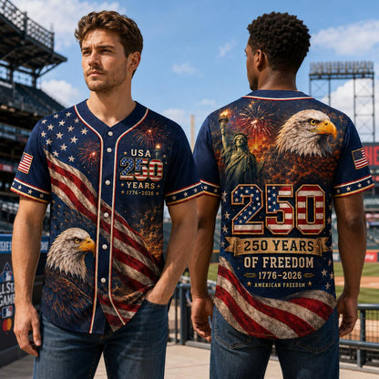 USA 250th Anniversary Baseball Jersey, 1776 2026 Patriotic Eagle Flag Shirt, 4th of July Jersey, America Freedom Gift for Men, Family | QK27