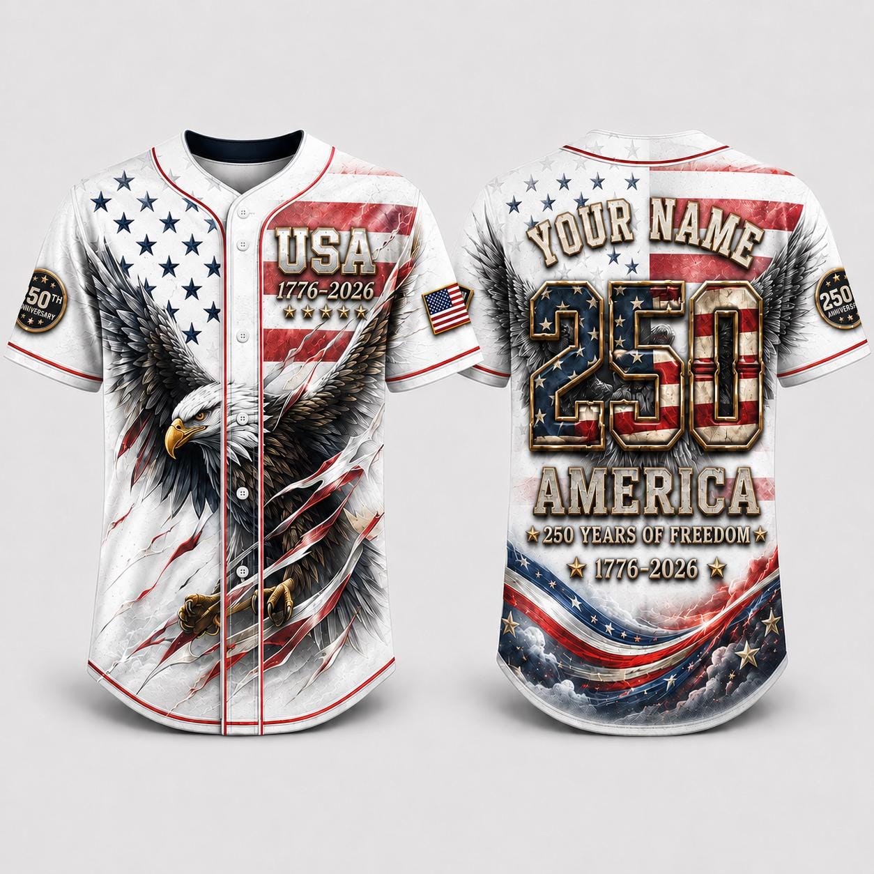 USA 250th Anniversary Baseball Jersey, Patriotic Eagle Shirt, 1776-2026 Independence Day Jersey, Custom Name America Jersey | VP25