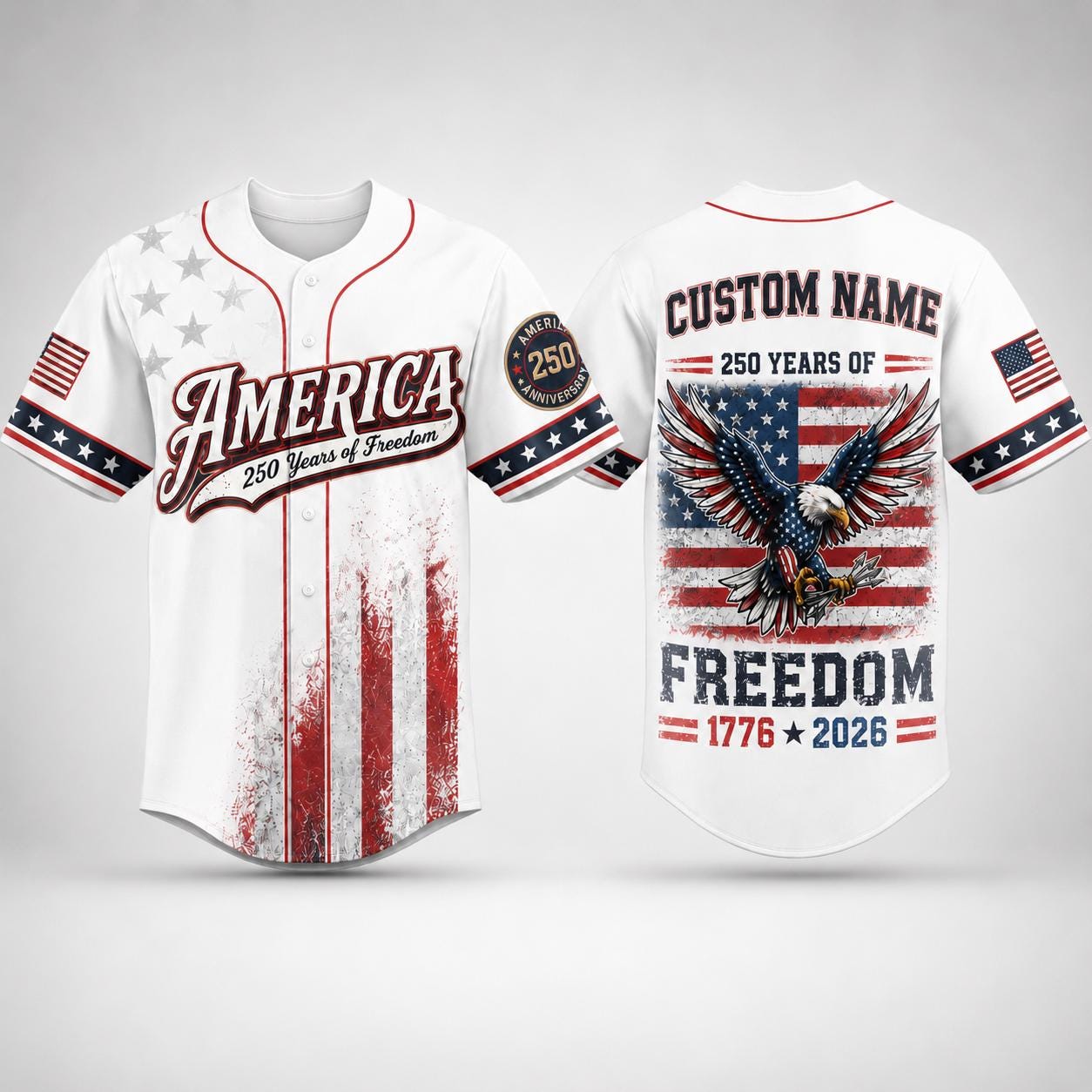 Custom America Baseball Jersey, 250 Years of Freedom Shirt, Patriotic Eagle Jersey, 1776 2026 USA Jersey, Independence Day Gift | EM40