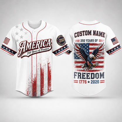 Custom America Baseball Jersey, 250 Years of Freedom Shirt, Patriotic Eagle Jersey, 1776 2026 USA Jersey, Independence Day Gift | EM40