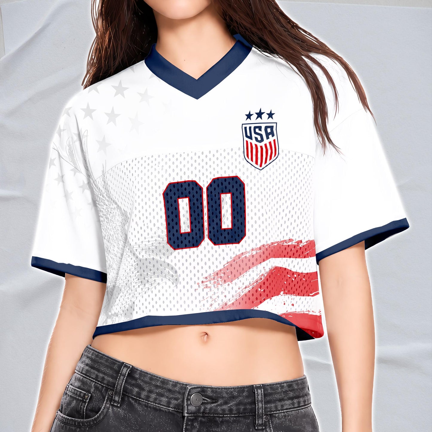 Custom USA Soccer Crop Top Jersey, Personalized Name Number Shirt, Football Fan Crop Tee, Bachelorette Party & Festival Outfit | GY56