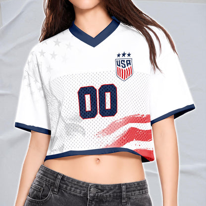 Custom USA Soccer Crop Top Jersey, Personalized Name Number Shirt, Football Fan Crop Tee, Bachelorette Party & Festival Outfit | GY56