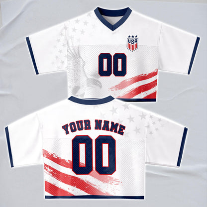 Custom USA Soccer Crop Top Jersey, Personalized Name Number Shirt, Football Fan Crop Tee, Bachelorette Party & Festival Outfit | GY56