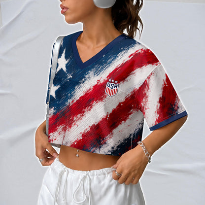 Custom USA Soccer Crop Top Jersey, Personalized Name Number Shirt, Football Fan Crop Tee, Bachelorette Party & Festival Outfit | MM35