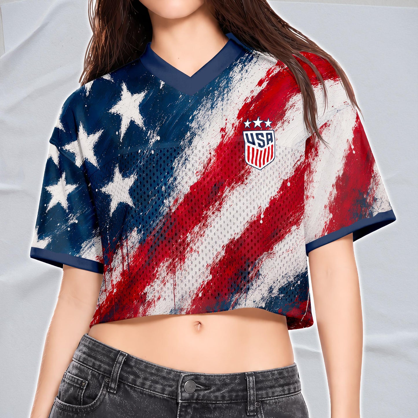 Custom USA Soccer Crop Top Jersey, Personalized Name Number Shirt, Football Fan Crop Tee, Bachelorette Party & Festival Outfit | MM35