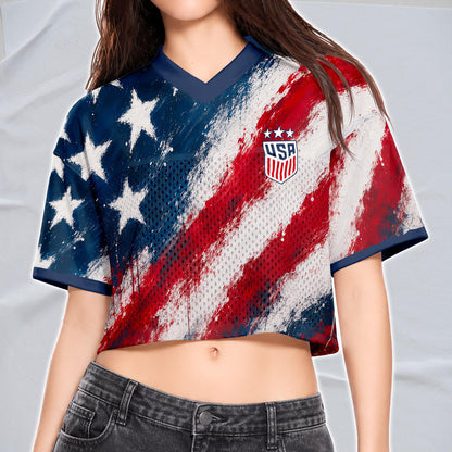 Custom USA Soccer Crop Top Jersey, Personalized Name Number Shirt, Football Fan Crop Tee, Bachelorette Party & Festival Outfit | MM35