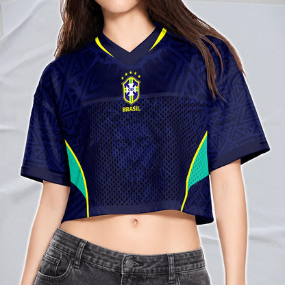 Custom Brazil Soccer Crop Top Jersey, Personalized Name Number Shirt, Football Fan Crop Tee, Bachelorette Party & Festival Outfit | UL32