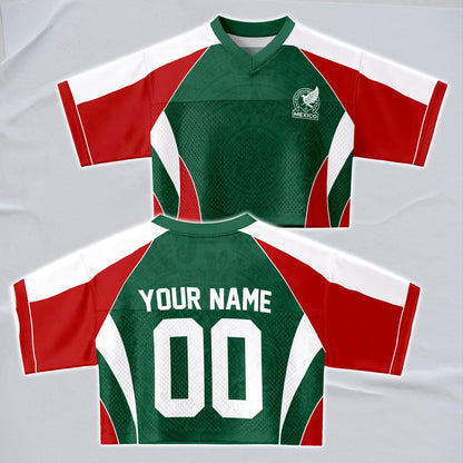 Custom Mexico Football Jersey for Women, Personalized Glitter Printed Name Number Mesh Crop Top, Green White Soccer Jersey, Mexican Shirt | SG58