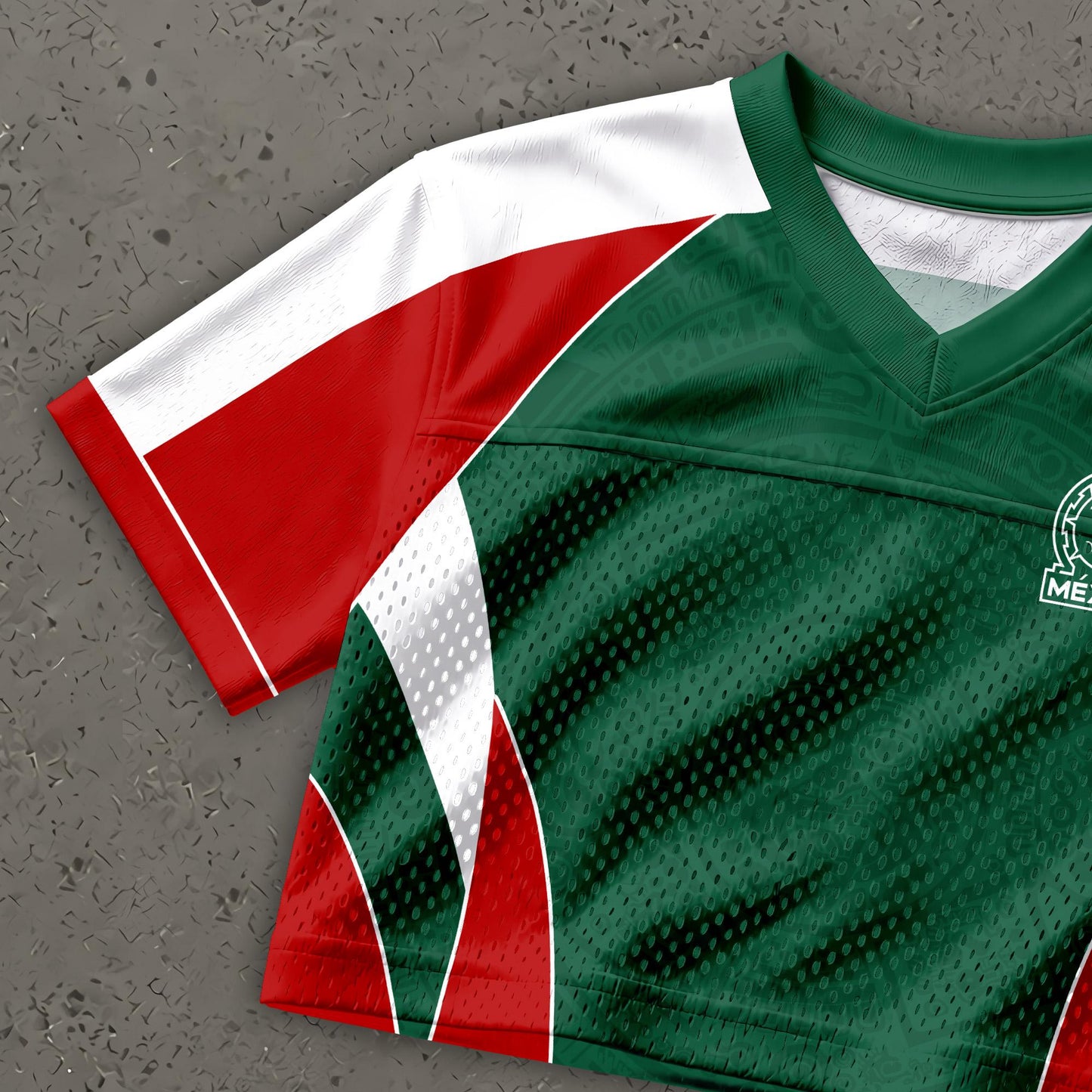 Custom Mexico Football Jersey for Women, Personalized Glitter Printed Name Number Mesh Crop Top, Green White Soccer Jersey, Mexican Shirt | SG58
