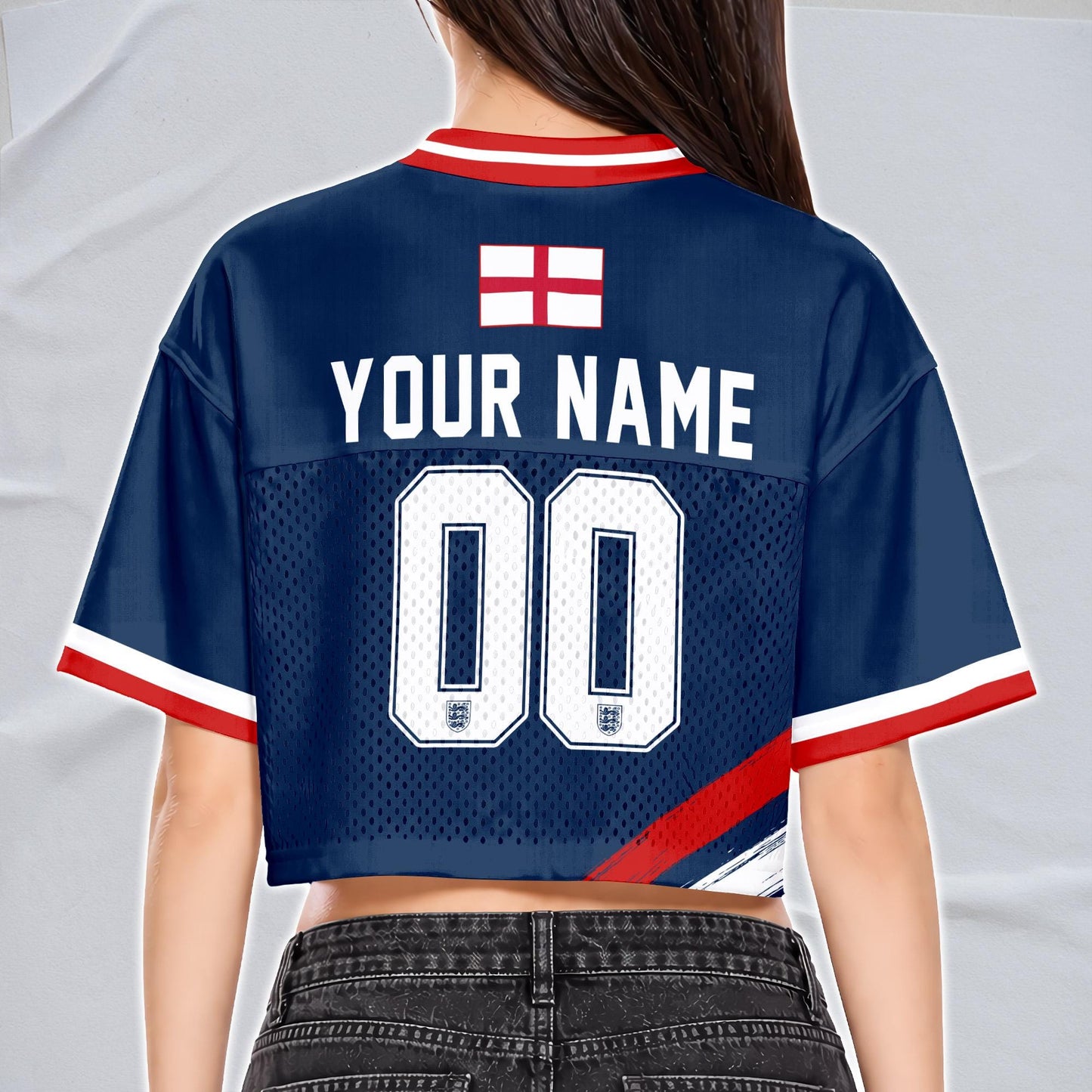 Custom England Soccer Crop Top Jersey, Personalized Name Number Shirt, Football Fan Crop Tee, Bachelorette Party & Festival Outfit | ZV82
