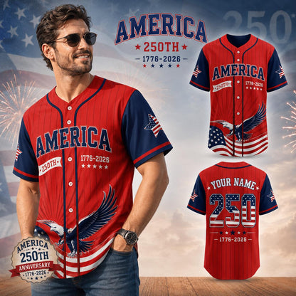 Personalized USA 250th Jersey, America 1776-2026 Baseball Shirt, Patriotic Eagle Shirt, Independence Day Outfit | FW86