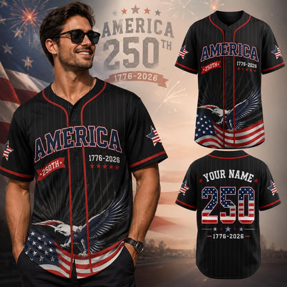Personalized USA 250th Jersey, America 1776-2026 Baseball Shirt, Patriotic Eagle Shirt, Independence Day Outfit | FW86