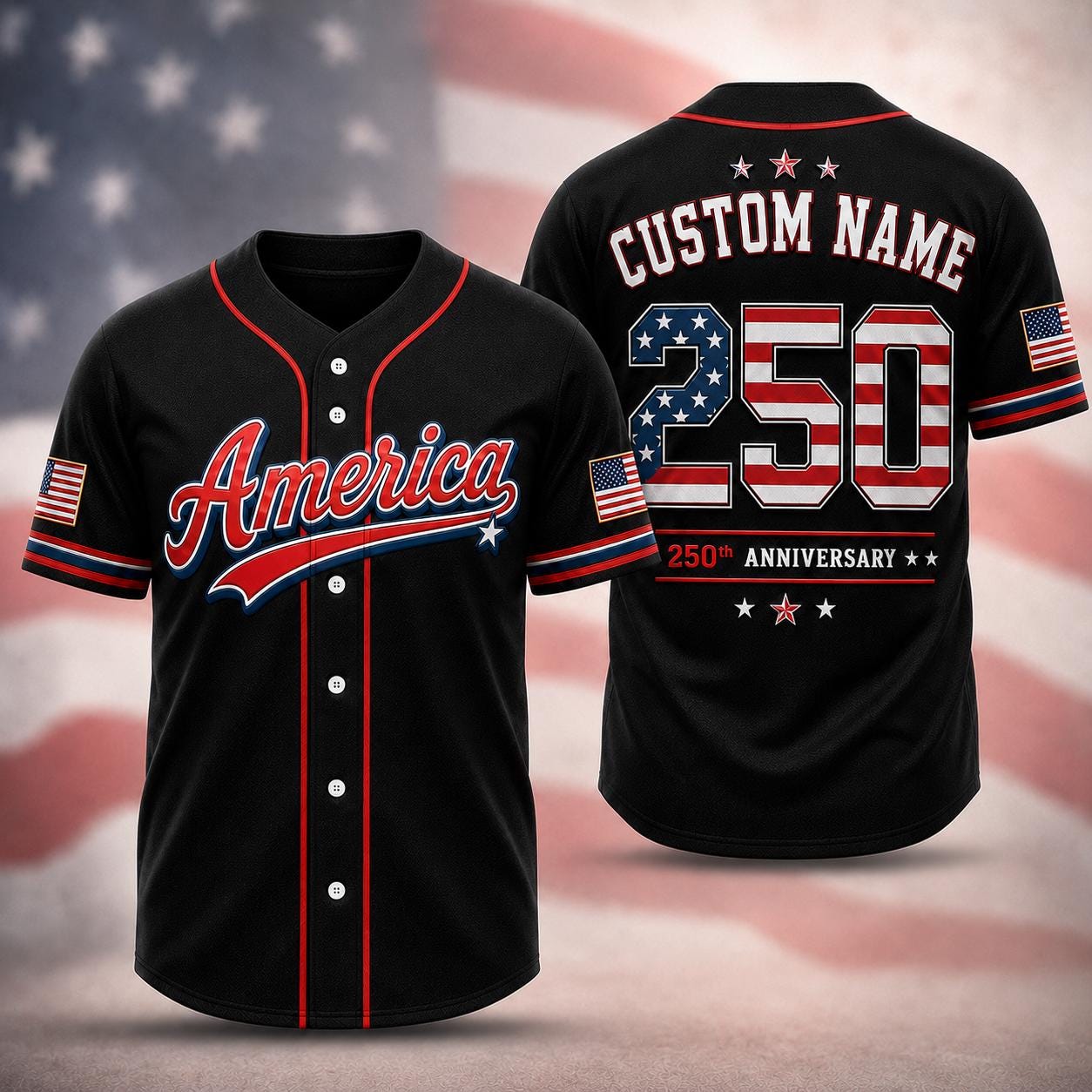 Custom Name America 250 Jersey, USA Patriotic Baseball Shirt, 250th Anniversary Shirt, 4th of July 2026 Outfit | LE18