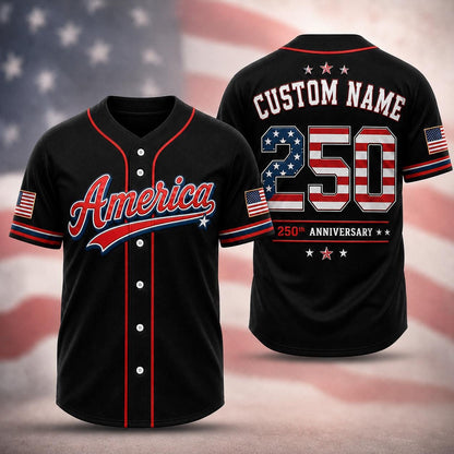 Custom Name America 250 Jersey, USA Patriotic Baseball Shirt, 250th Anniversary Shirt, 4th of July 2026 Outfit | LE18