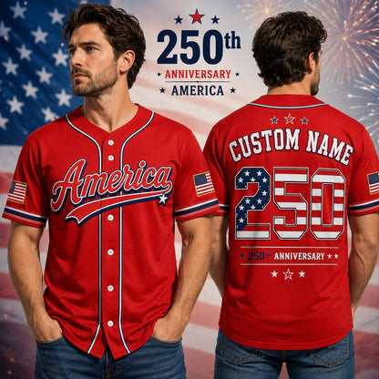 Custom Name America 250 Jersey, USA Patriotic Baseball Shirt, 250th Anniversary Shirt, 4th of July 2026 Outfit | LE18
