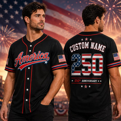 Custom Name America 250 Jersey, USA Patriotic Baseball Shirt, 250th Anniversary Shirt, 4th of July 2026 Outfit | LE18