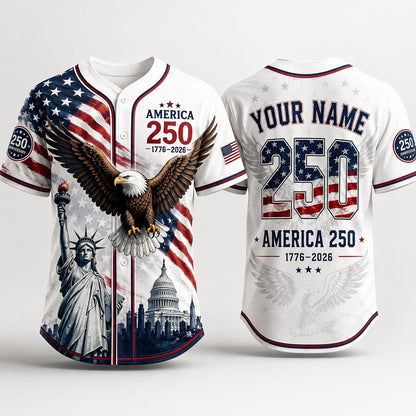 Personalized USA 250th Anniversary Baseball Jersey, Custom America 250 Jersey 1776 2026 Patriotic Eagle Shirt, Independence Day Tee | XF42