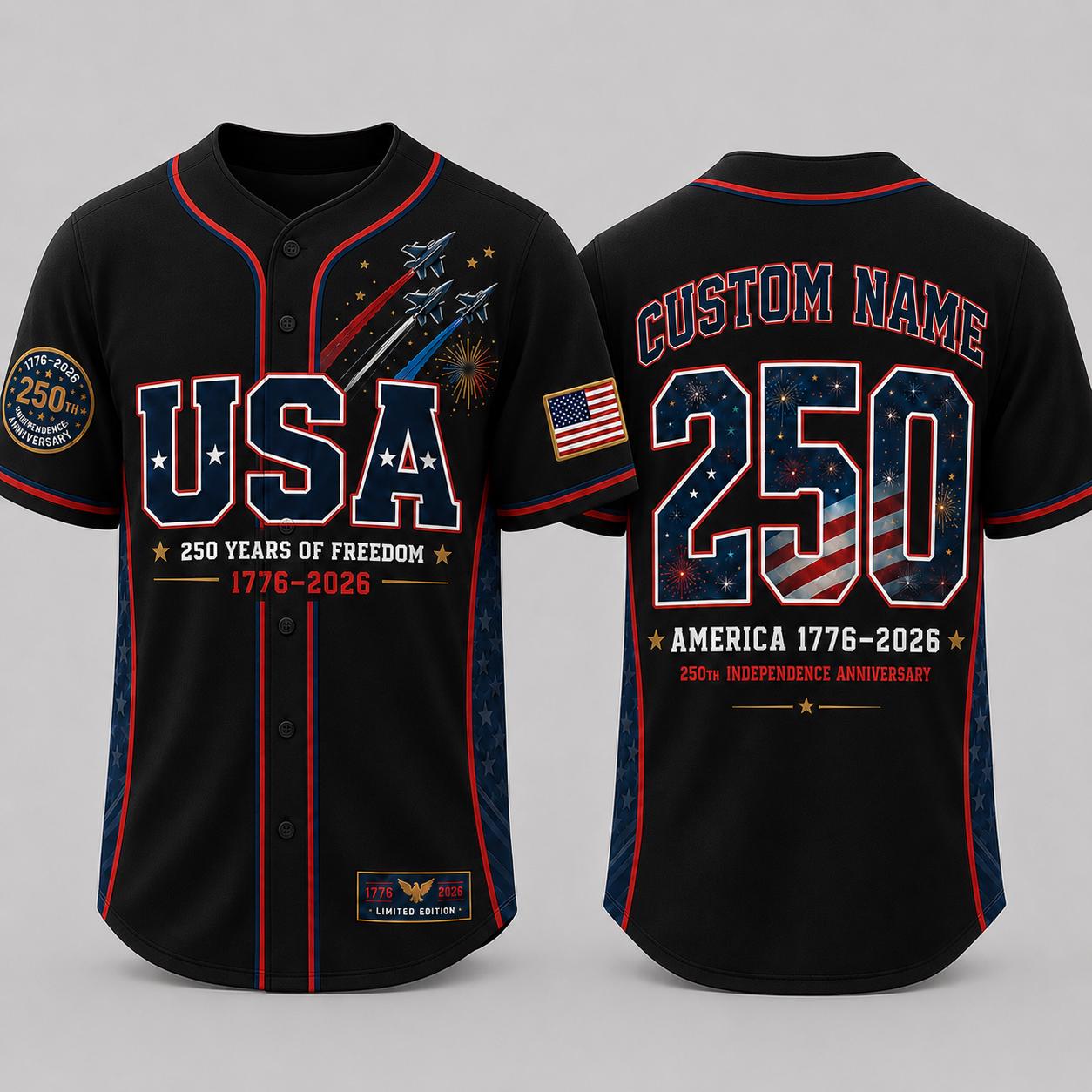 Custom USA 250th Anniversary Baseball Jersey, Personalized Name 1776 2026 America Jersey, Patriotic 4th of July Shirt, Freedom Gift | FU87