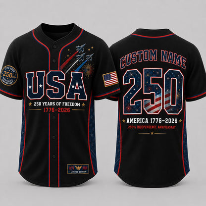 Custom USA 250th Anniversary Baseball Jersey, Personalized Name 1776 2026 America Jersey, Patriotic 4th of July Shirt, Freedom Gift | FU87